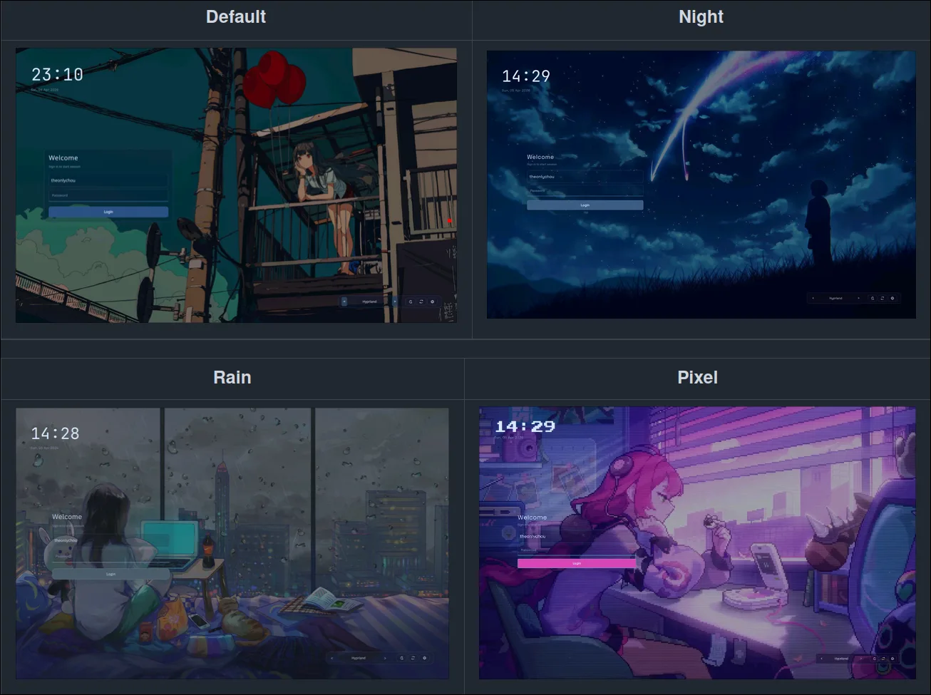 NightframeSDDM login screen using one of its QML presets
